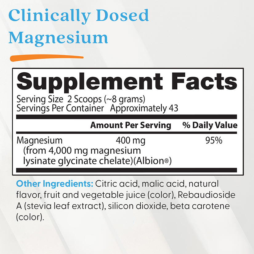 Doctor's Best High Absorption Magnesium Powder Lysinate Glycinate 100% Chelated, 400 mg Per Serving, Fruit Punch, 12.1 oz (340 g)