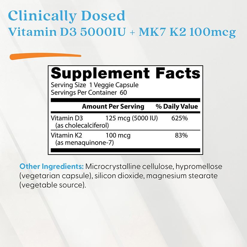 Doctor's Best Vitamin D3 + K2, MK-7, 60 Veggie Caps
