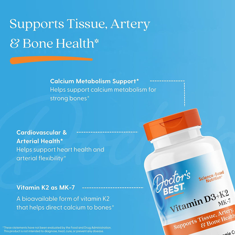 Doctor's Best Vitamin D3 + K2, MK-7, 60 Veggie Caps