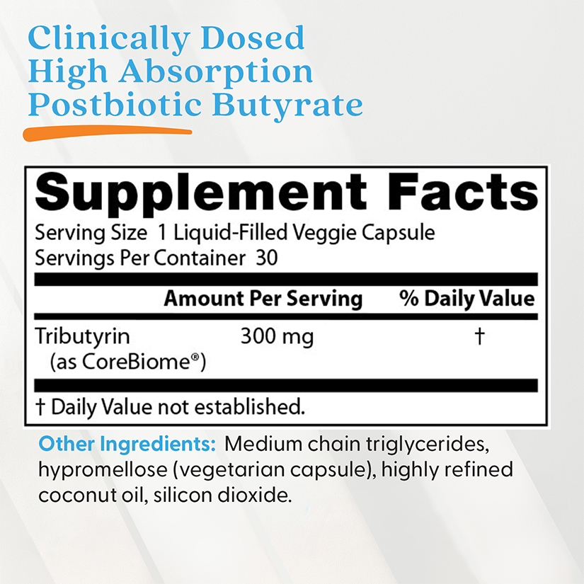 Doctor's Best High Absorption Postbiotic Butyrate, 300 mg, 30 Liquid-Filled Veggie Capsules