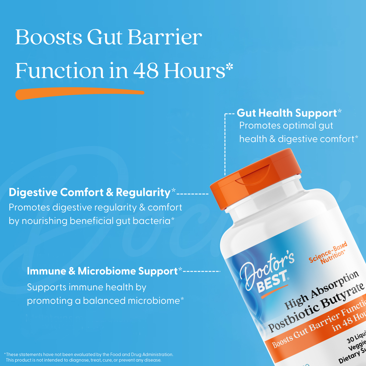 Doctor's Best High Absorption Postbiotic Butyrate, 300 mg, 30 Liquid-Filled Veggie Capsules