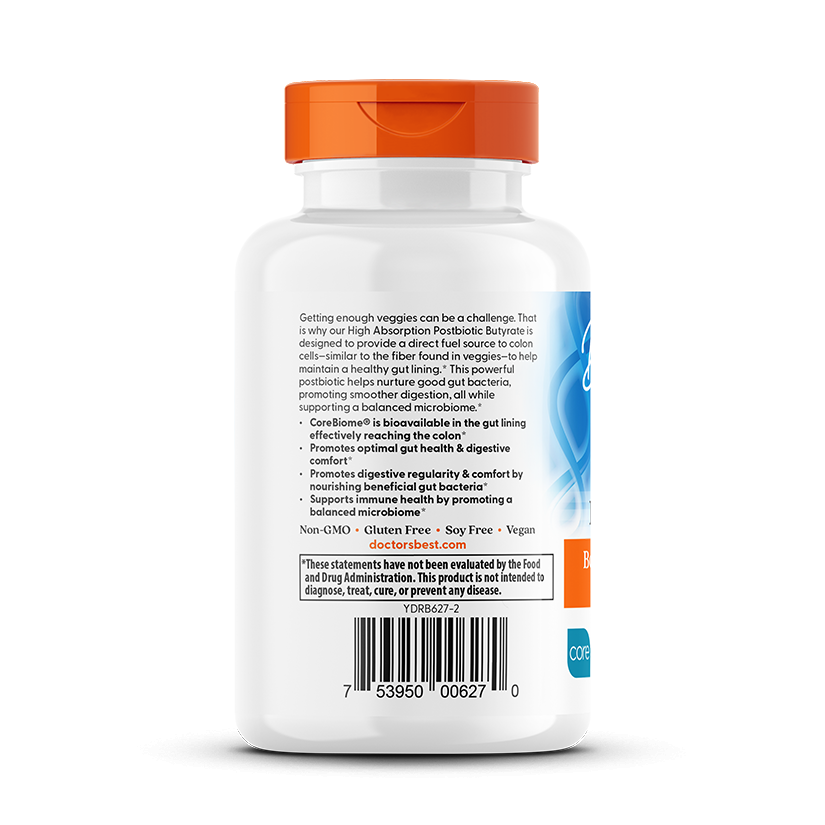 Doctor's Best High Absorption Postbiotic Butyrate, 300 mg, 30 Liquid-Filled Veggie Capsules