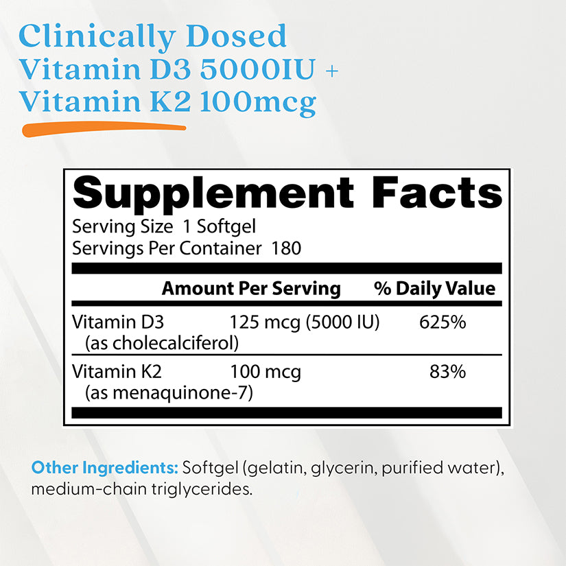 Doctor's Best Vitamin D3 + K2 MK-7, 180 Softgels