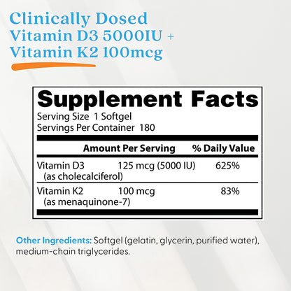 Doctor's Best Vitamin D3 + K2 MK-7, 180 Softgels