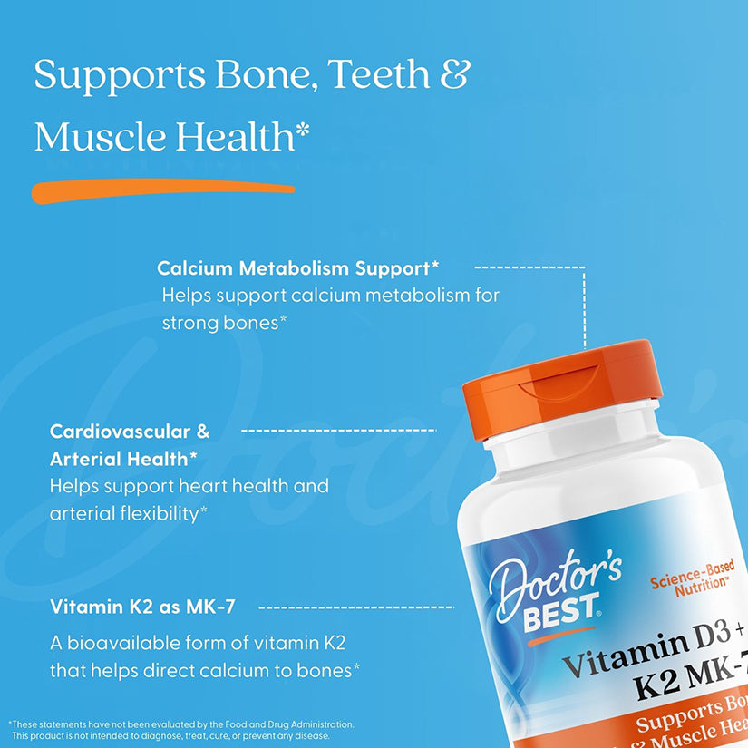 Doctor's Best Vitamin D3 + K2 MK-7, 180 Softgels
