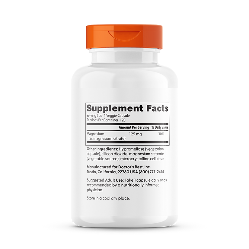 Doctor's Best Magnesium Citrate, 125 mg, 120 Veggie Caps