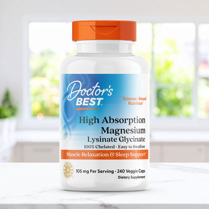 Doctor's Best Magnesium Lysinate Glycinate, High Absorption, 240 Veggie Caps (52.5 mg per Capsule)