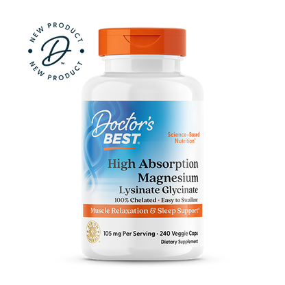 Doctor's Best Magnesium Lysinate Glycinate, High Absorption, 240 Veggie Caps (52.5 mg per Capsule)