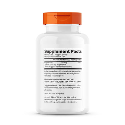 Doctor's Best Magnesium Lysinate Glycinate, High Absorption, 240 Veggie Caps (52.5 mg per Capsule)