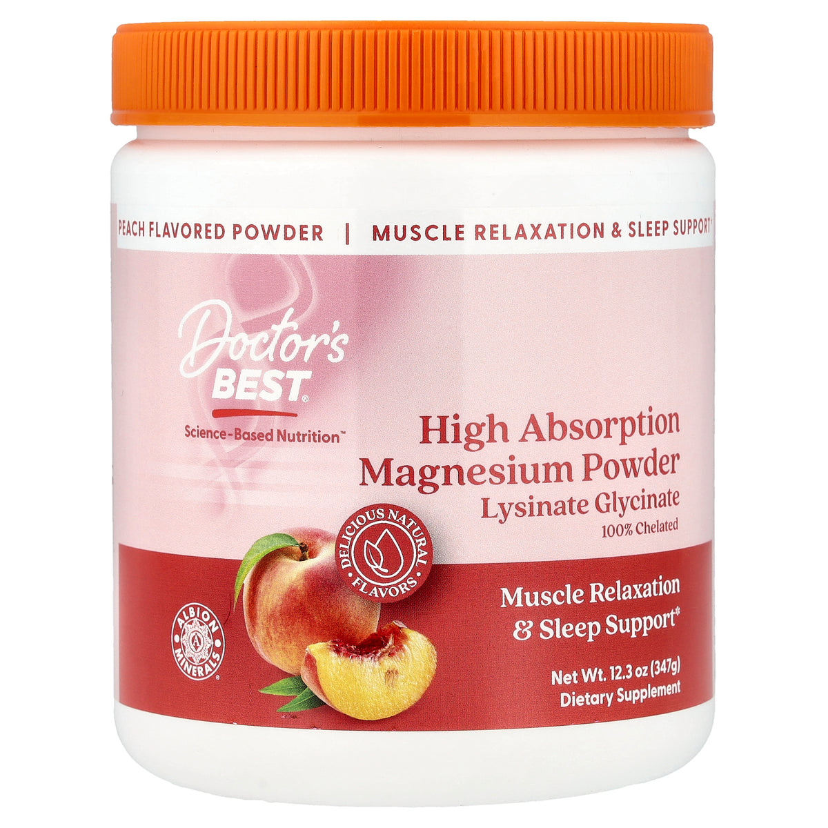 Doctor's Best High Absorption Magnesium Powder, Sweet Peach, 12.3 oz (347 g)